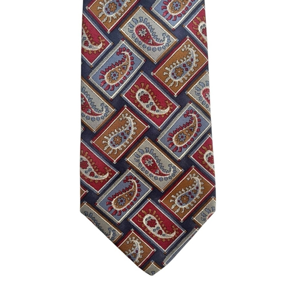Countess Mara men’s 100% silk paisley print classic neck tie made in USA navy